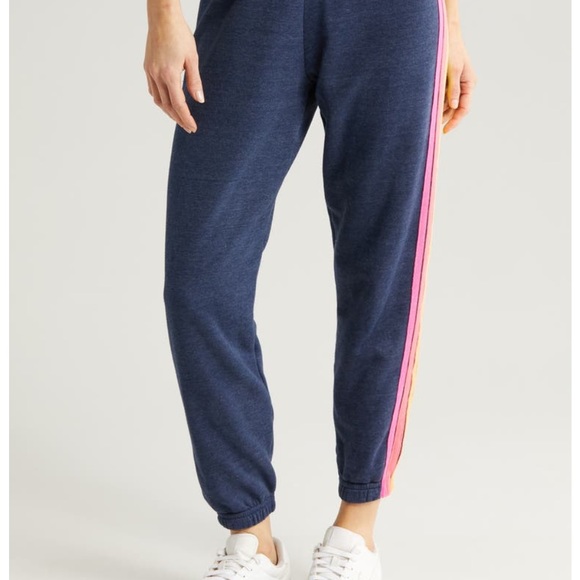 Aviator Nation M 5 stripe sweatpants blue/charcoal neon stripes gently worn - Picture 5 of 10